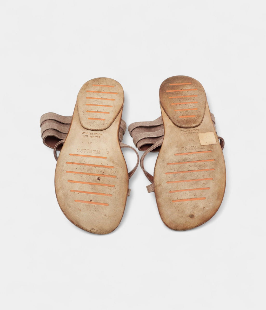 Hermes Brown Suede Ring Toe Flat Sandals 41 EU