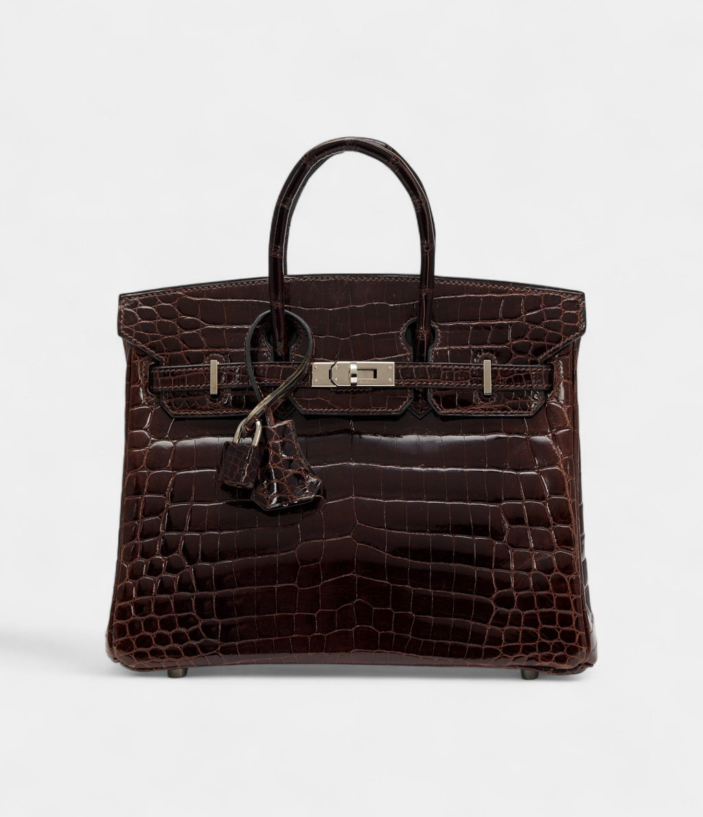 Hermes Cocoan Shiny Niloticus Crocodile BK 25 Palladium Hardware