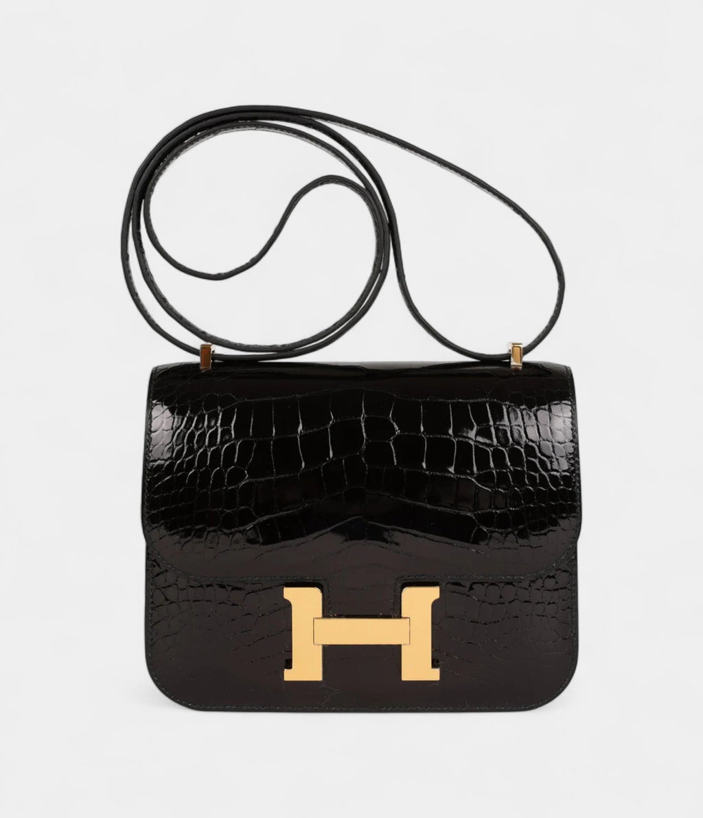 HMConstance 18 Black Shiny Alligator Gold Hardware