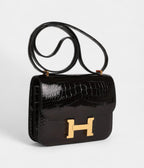 HMConstance 18 Black Shiny Alligator Gold Hardware