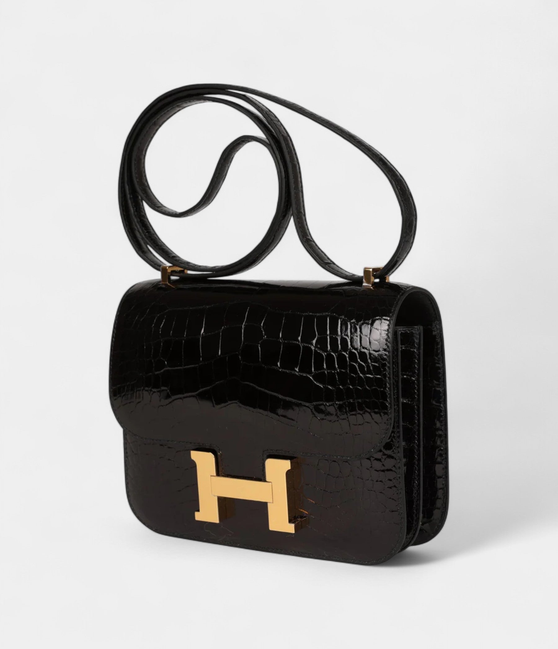 HMConstance 18 Black Shiny Alligator Gold Hardware