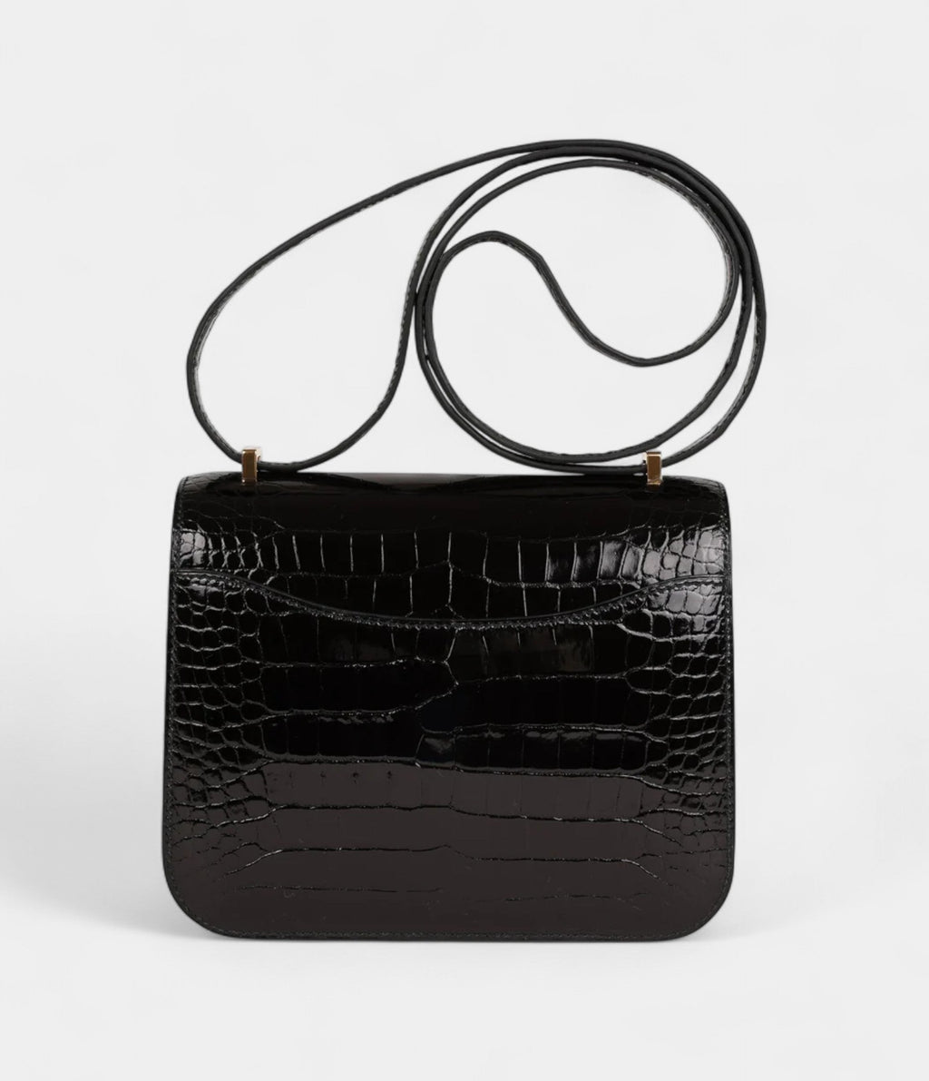 HMConstance 18 Black Shiny Alligator Gold Hardware