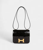 HMConstance 18 Black Shiny Alligator Gold Hardware