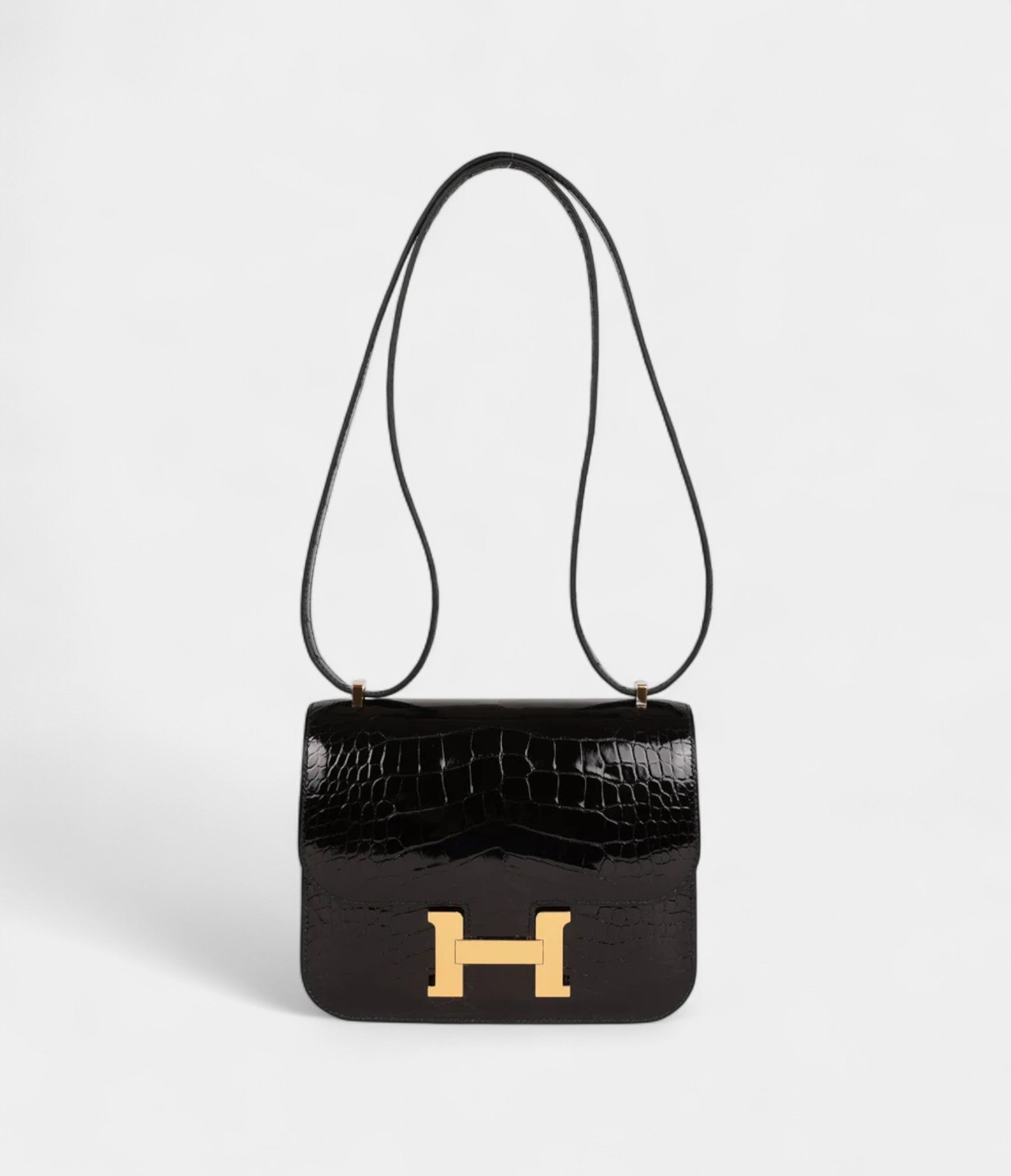 HMConstance 18 Black Shiny Alligator Gold Hardware
