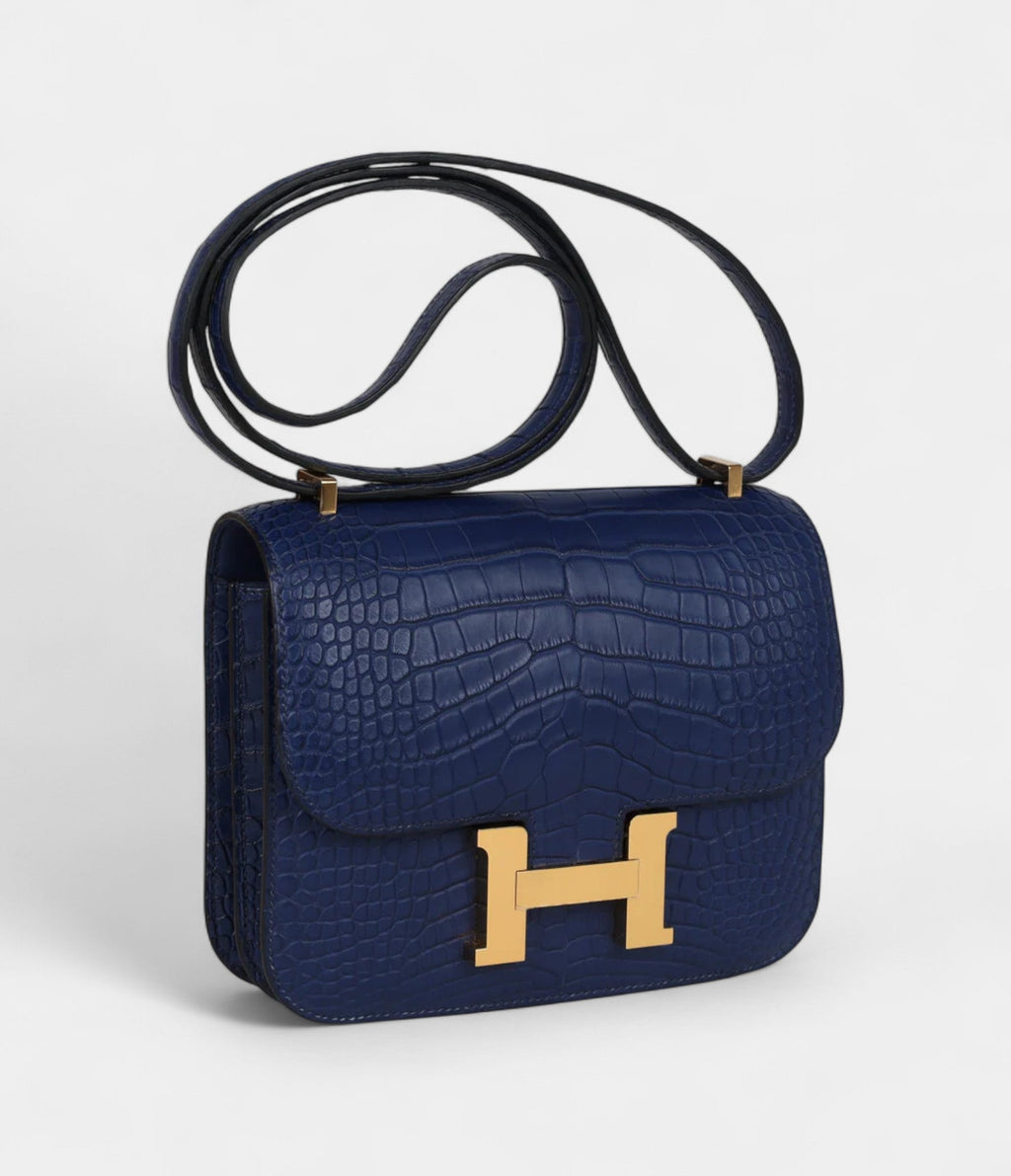 HMConstance 18 Bleu Saphir Matte Alligator Gold Hardware
