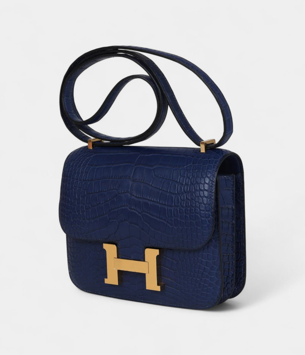 HMConstance 18 Bleu Saphir Matte Alligator Gold Hardware