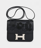 HMConstance 18 "Dancing Flowers" Black Embroidered Swift Palladium Hardware