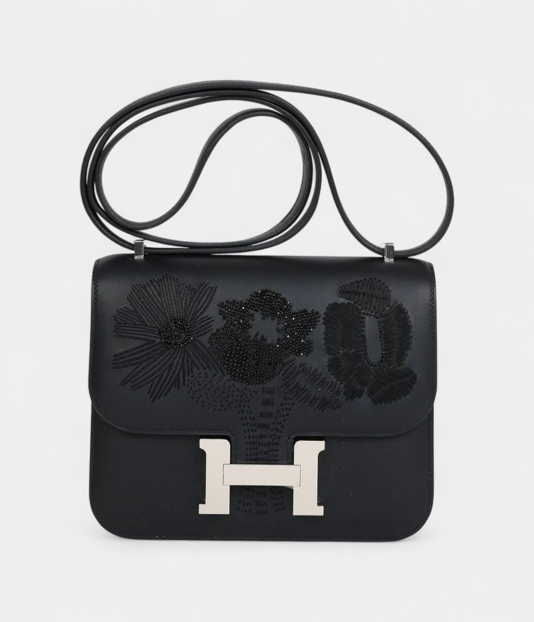 HMConstance 18 "Dancing Flowers" Black Embroidered Swift Palladium Hardware