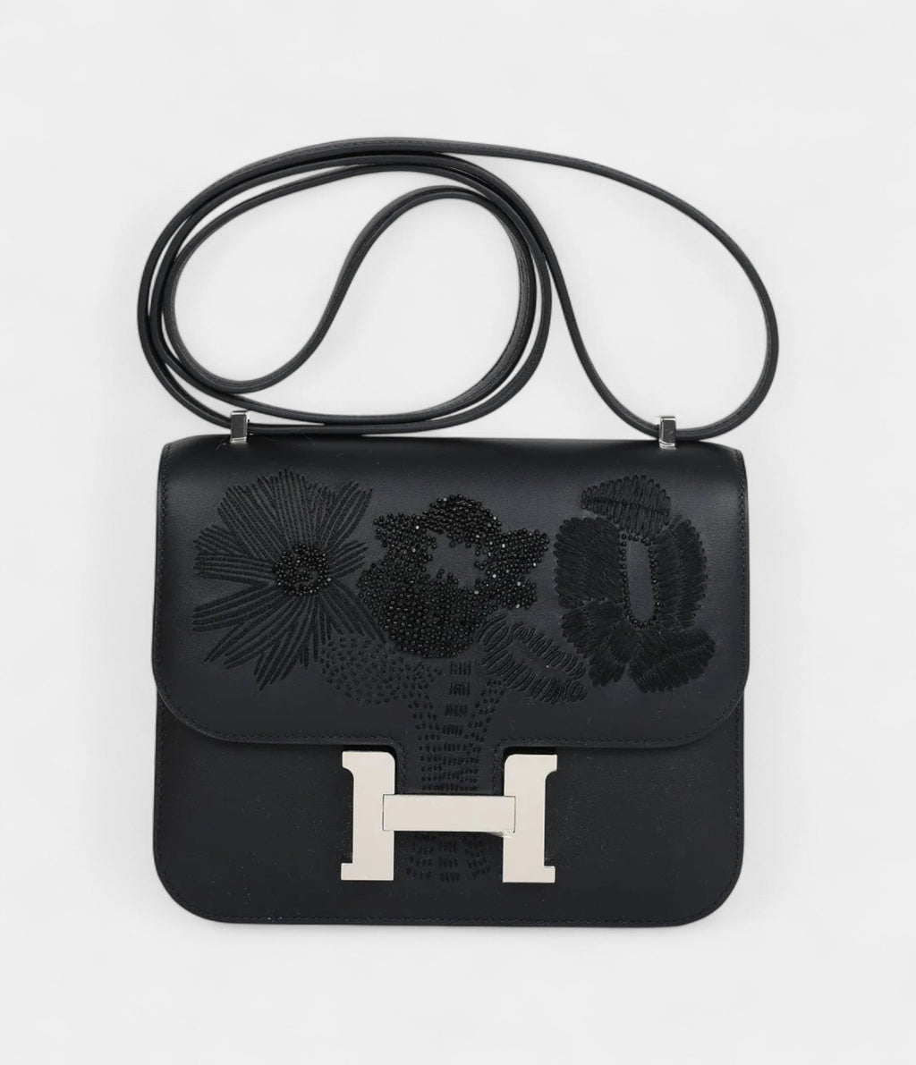 HMConstance 18 "Dancing Flowers" Black Embroidered Swift Palladium Hardware