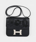 HMConstance 18 "Dancing Flowers" Black Embroidered Swift Palladium Hardware
