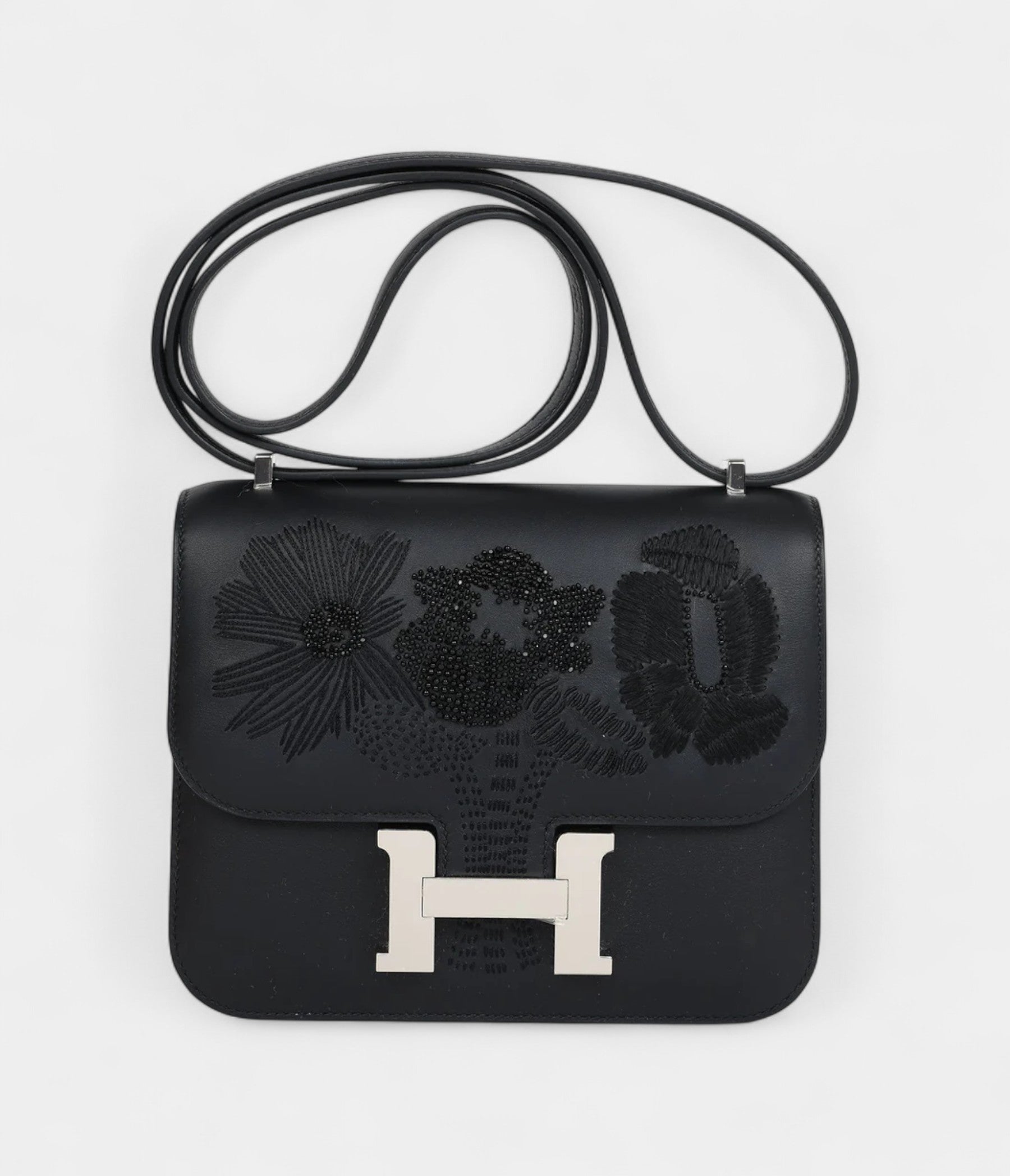 HMConstance 18 "Dancing Flowers" Black Embroidered Swift Palladium Hardware