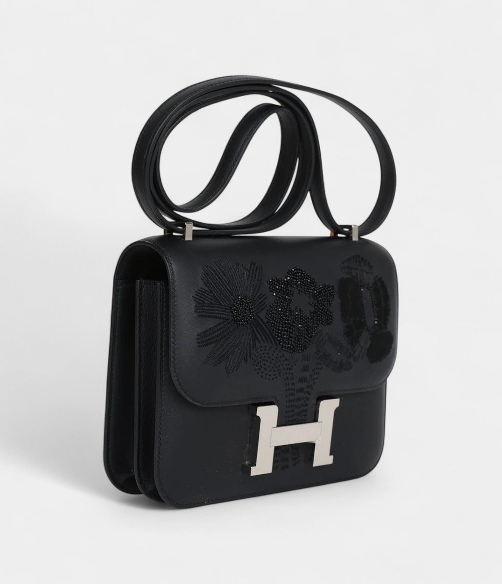 HMConstance 18 "Dancing Flowers" Black Embroidered Swift Palladium Hardware