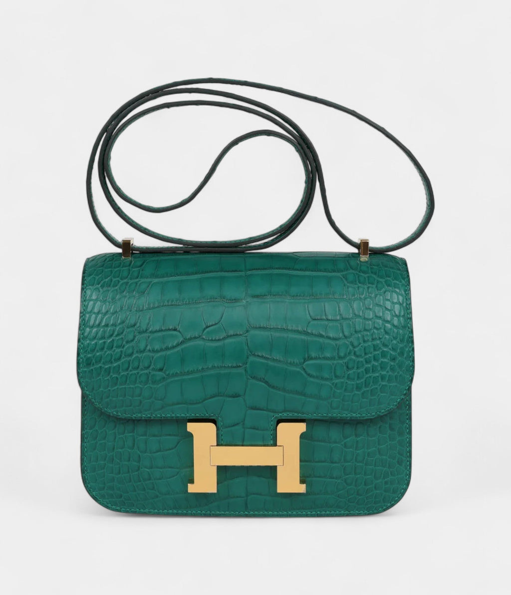 HMConstance 18 Malachite Matte Alligator Gold Hardware
