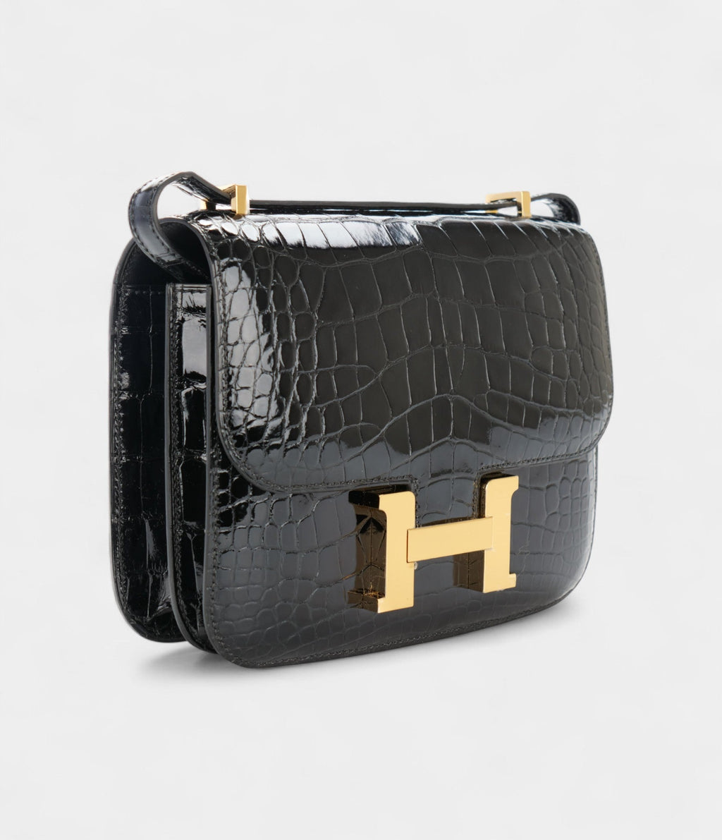 HMConstance 18 Noir / Black Alligator Gold Hardware