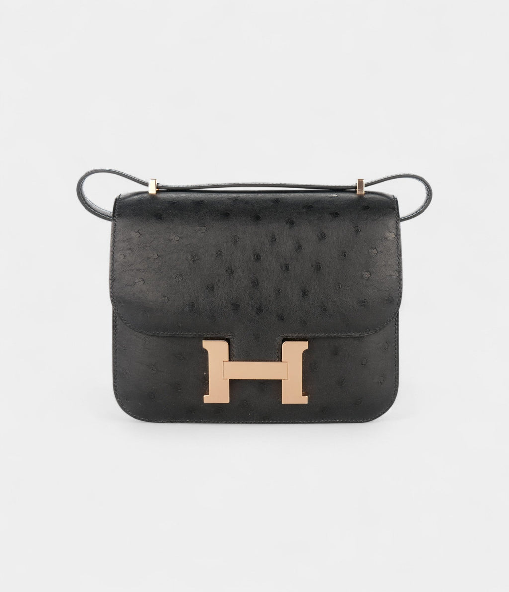 HMConstance 18 Noir / Black Ostrich Rose Gold Hardware