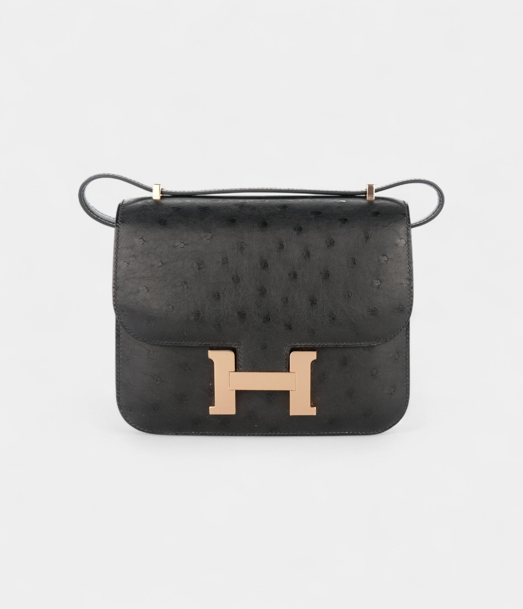 HMConstance 18 Noir / Black Ostrich Rose Gold Hardware