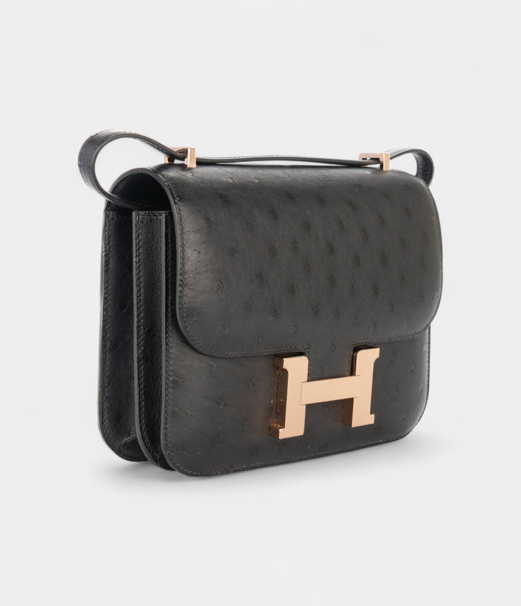 HMConstance 18 Noir / Black Ostrich Rose Gold Hardware