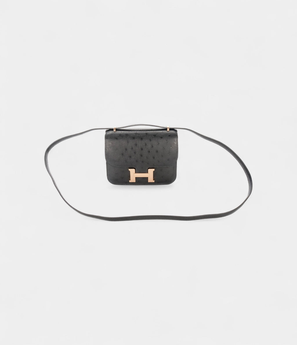 HMConstance 18 Noir / Black Ostrich Rose Gold Hardware