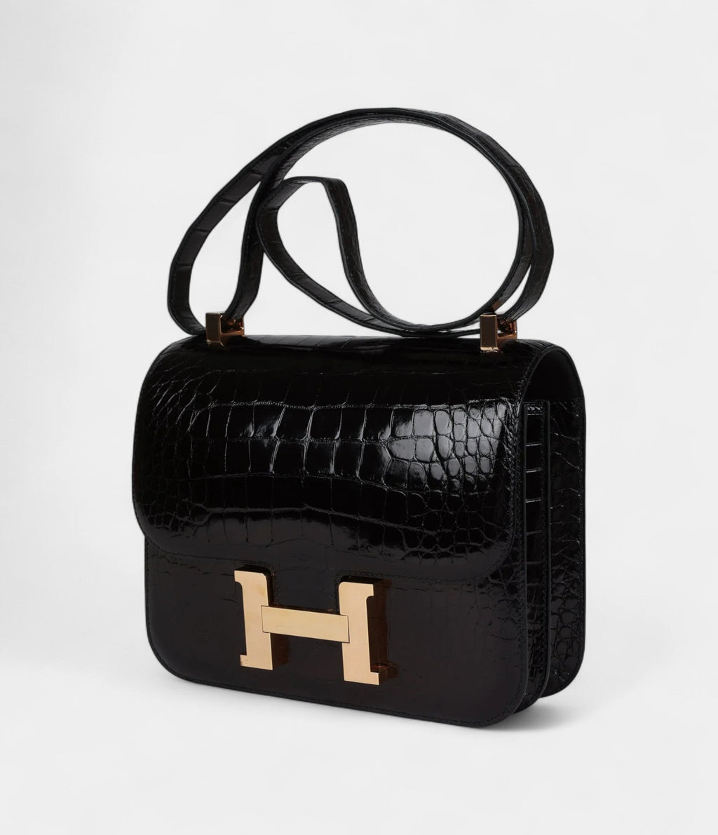 HMConstance 24 Black Shiny Alligator Rose Gold Hardware