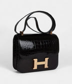 HMConstance 24 Black Shiny Alligator Rose Gold Hardware