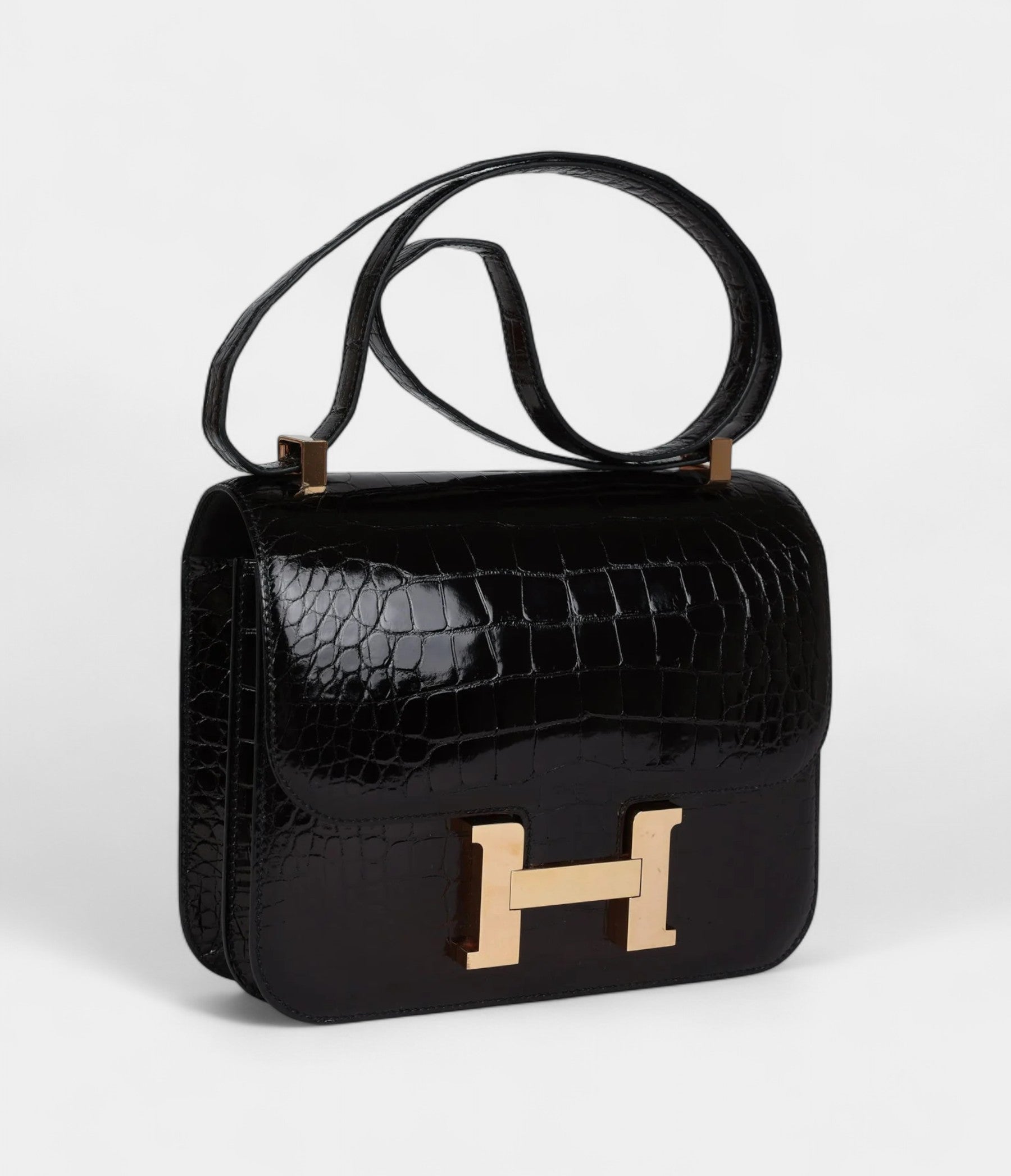 HMConstance 24 Black Shiny Alligator Rose Gold Hardware