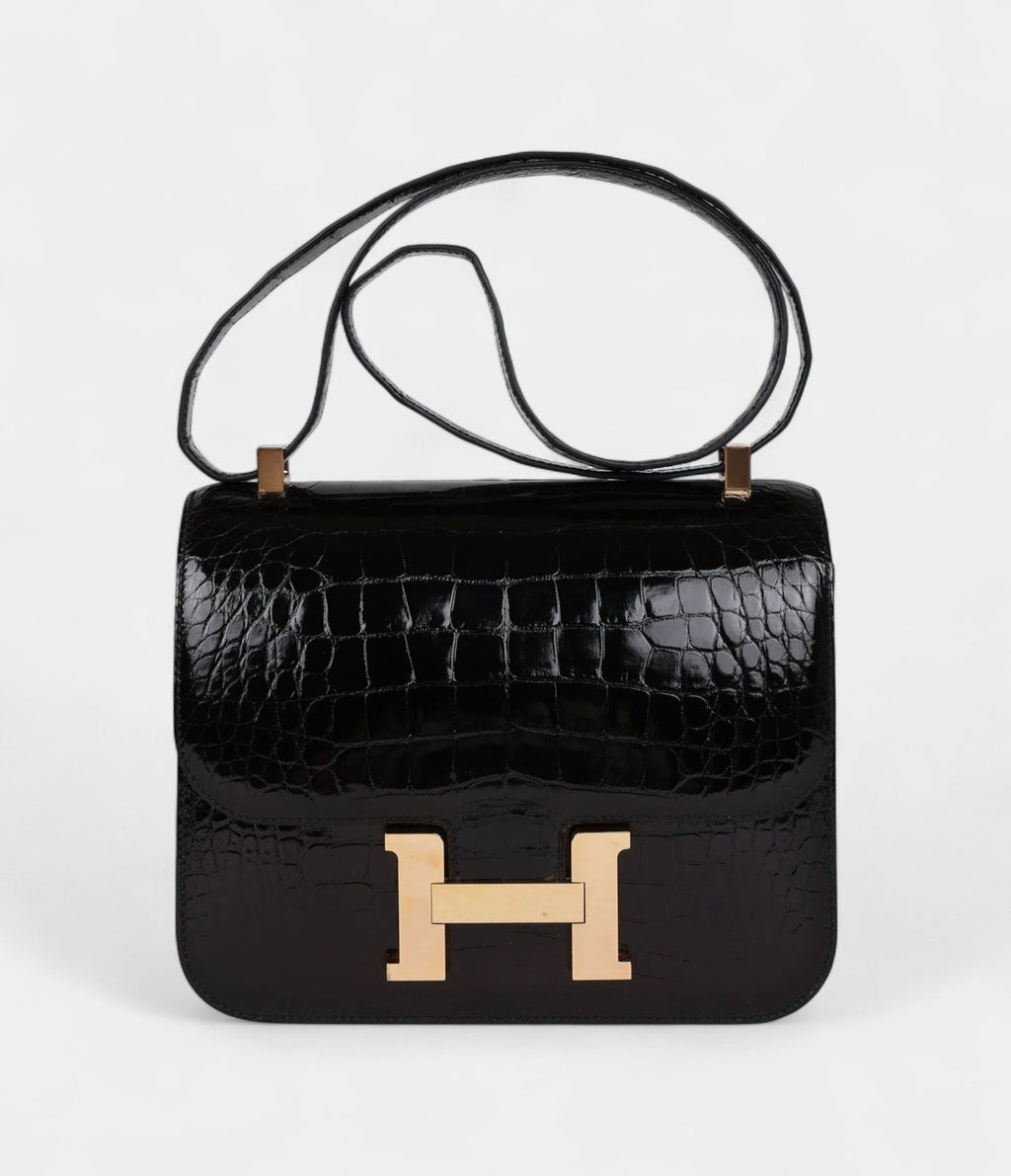 HMConstance 24 Black Shiny Alligator Rose Gold Hardware