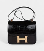 HMConstance 24 Black Shiny Alligator Rose Gold Hardware