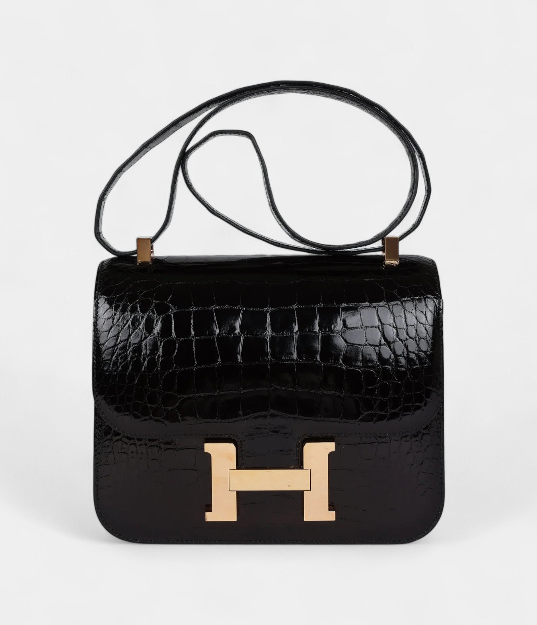 HMConstance 24 Black Shiny Alligator Rose Gold Hardware