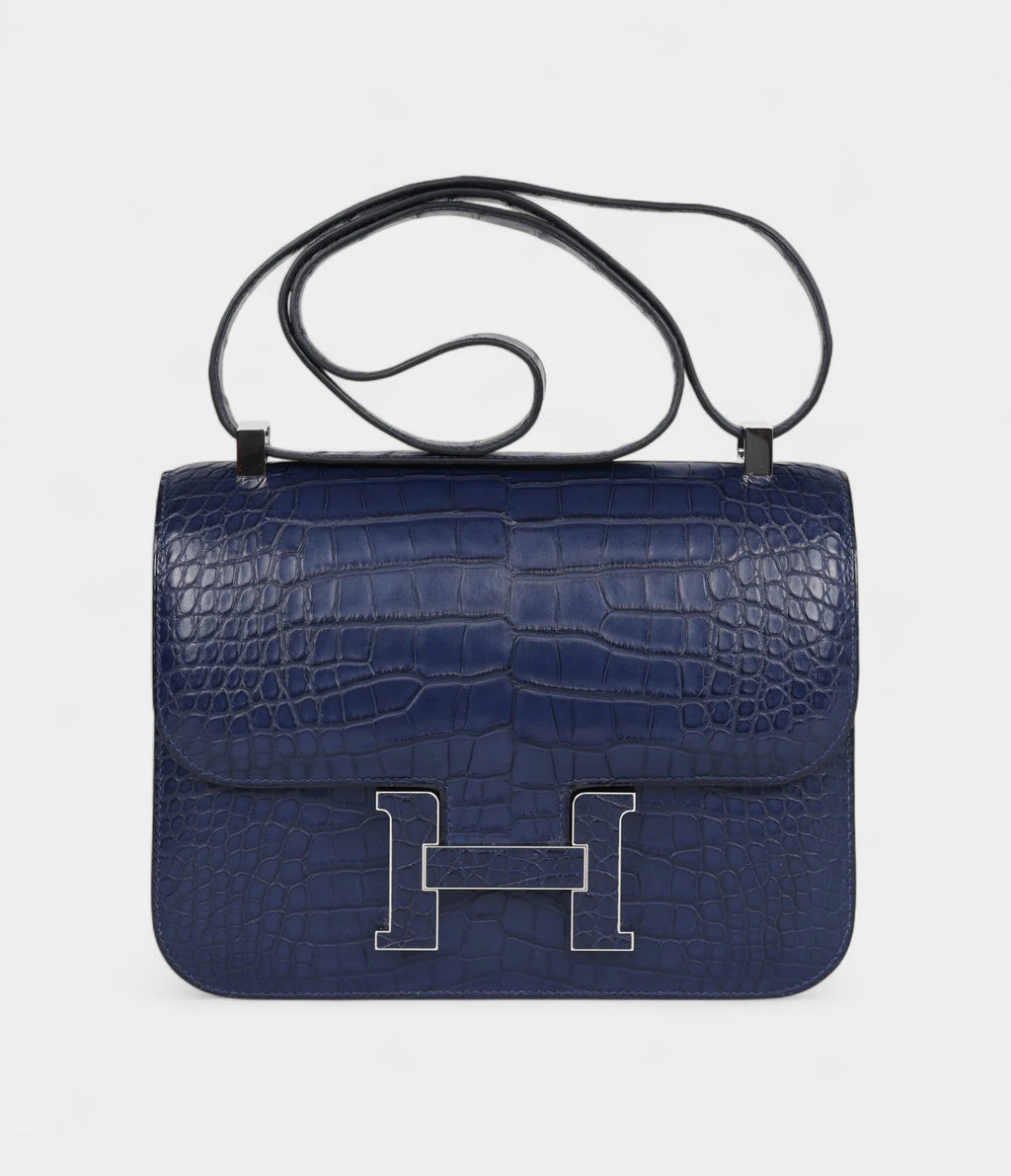 HMConstance 24 Bleu Saphir Matte Alligator Marquette Palladium Hardware