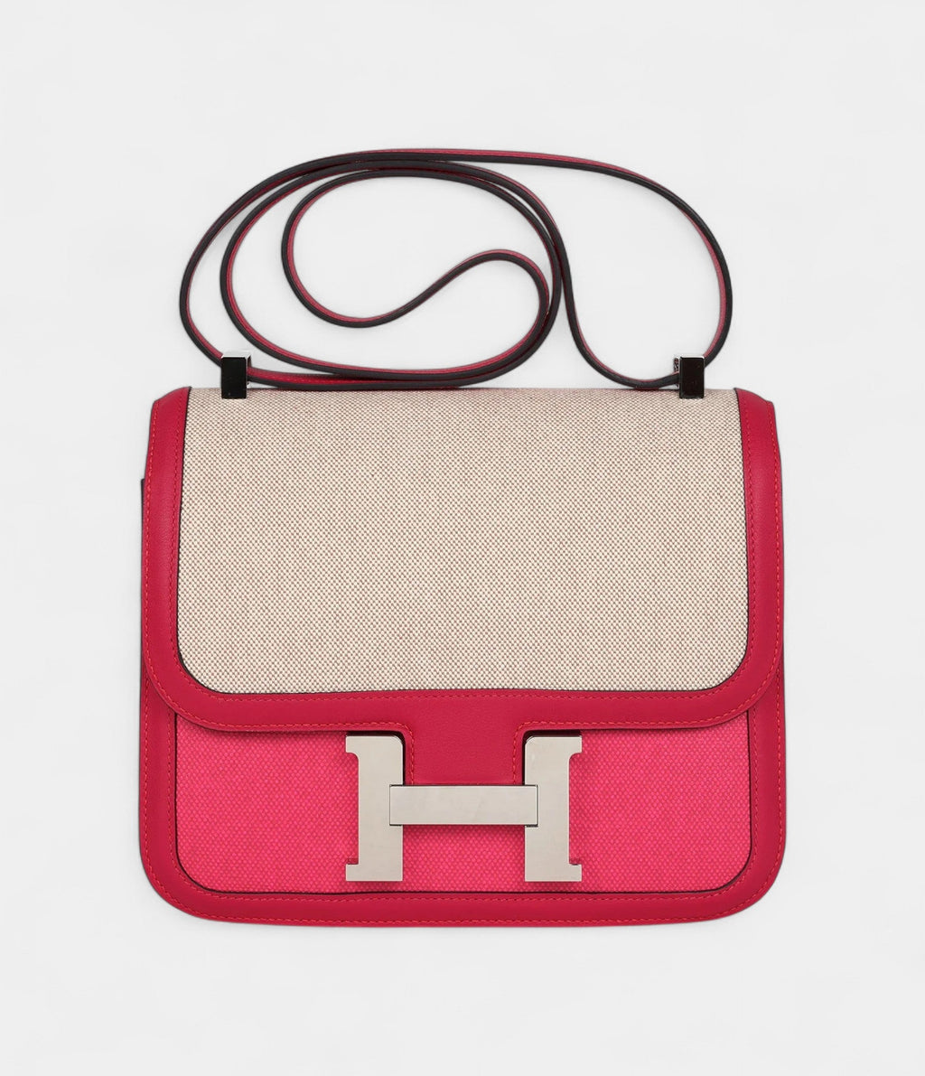 HMConstance 24 Rose Shocking and Ecru Toile H Berline and Framboise Swift Palladium Hardware