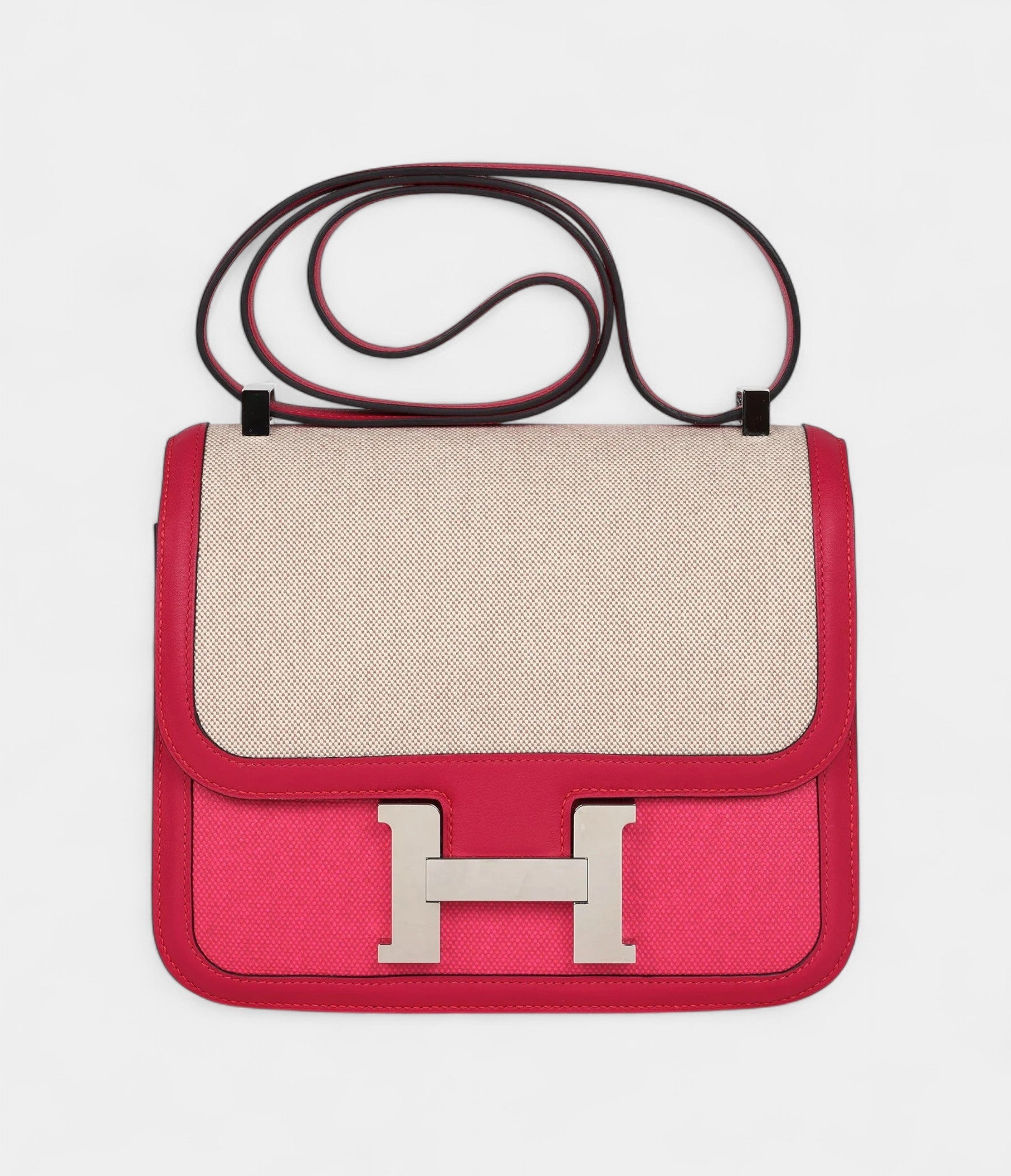 HMConstance 24 Rose Shocking and Ecru Toile H Berline and Framboise Swift Palladium Hardware