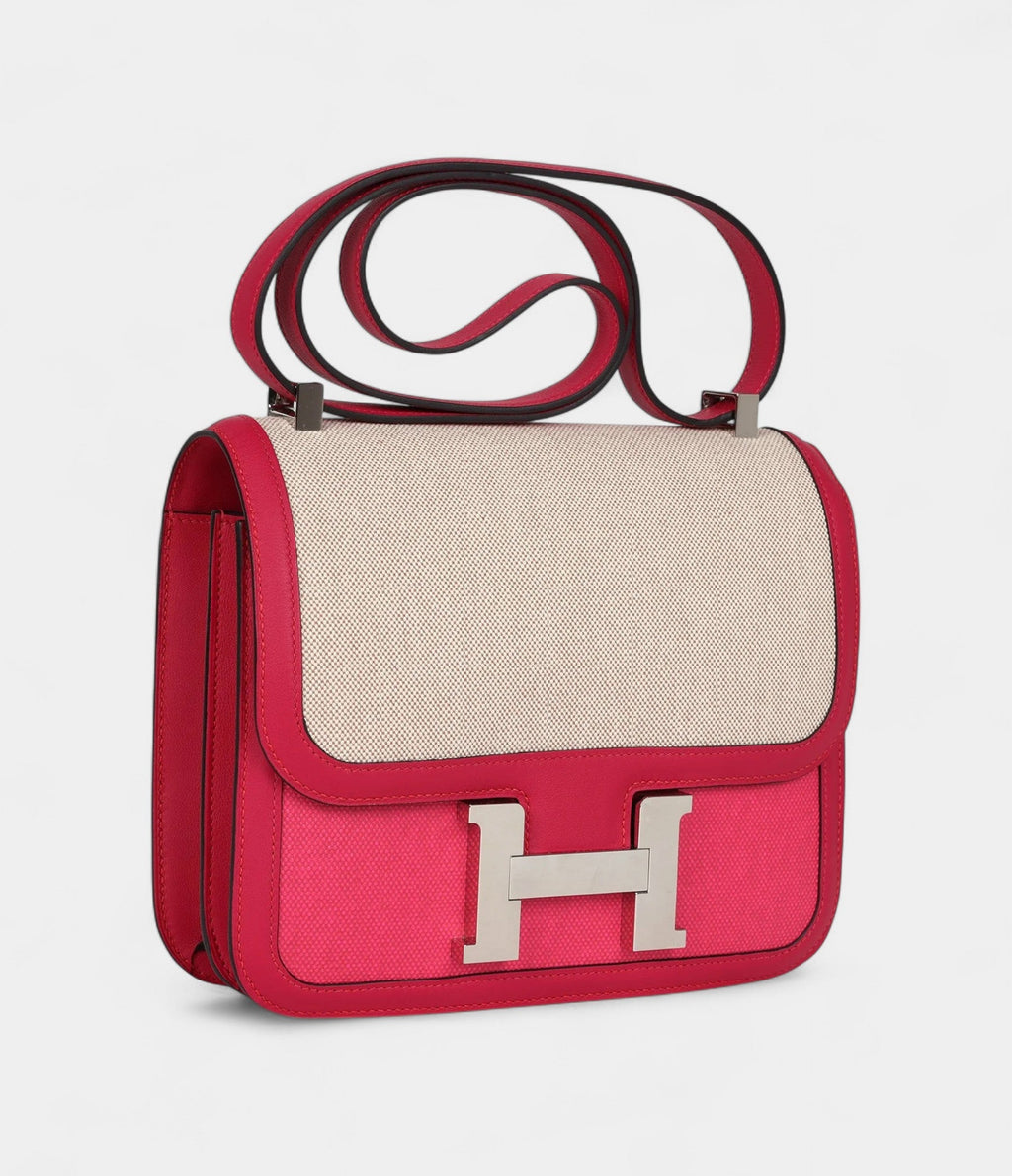 HMConstance 24 Rose Shocking and Ecru Toile H Berline and Framboise Swift Palladium Hardware
