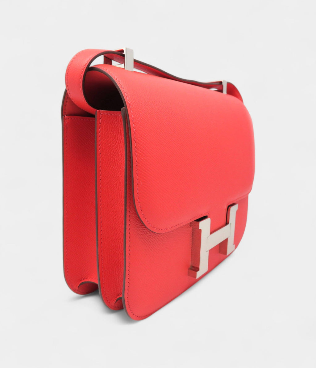 Hermes Constance 24 Rouge Tomate Veau Epsom Leather Silver Metal Shoulder Bag
