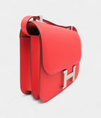 Hermes Constance 24 Rouge Tomate Veau Epsom Leather Silver Metal Shoulder Bag