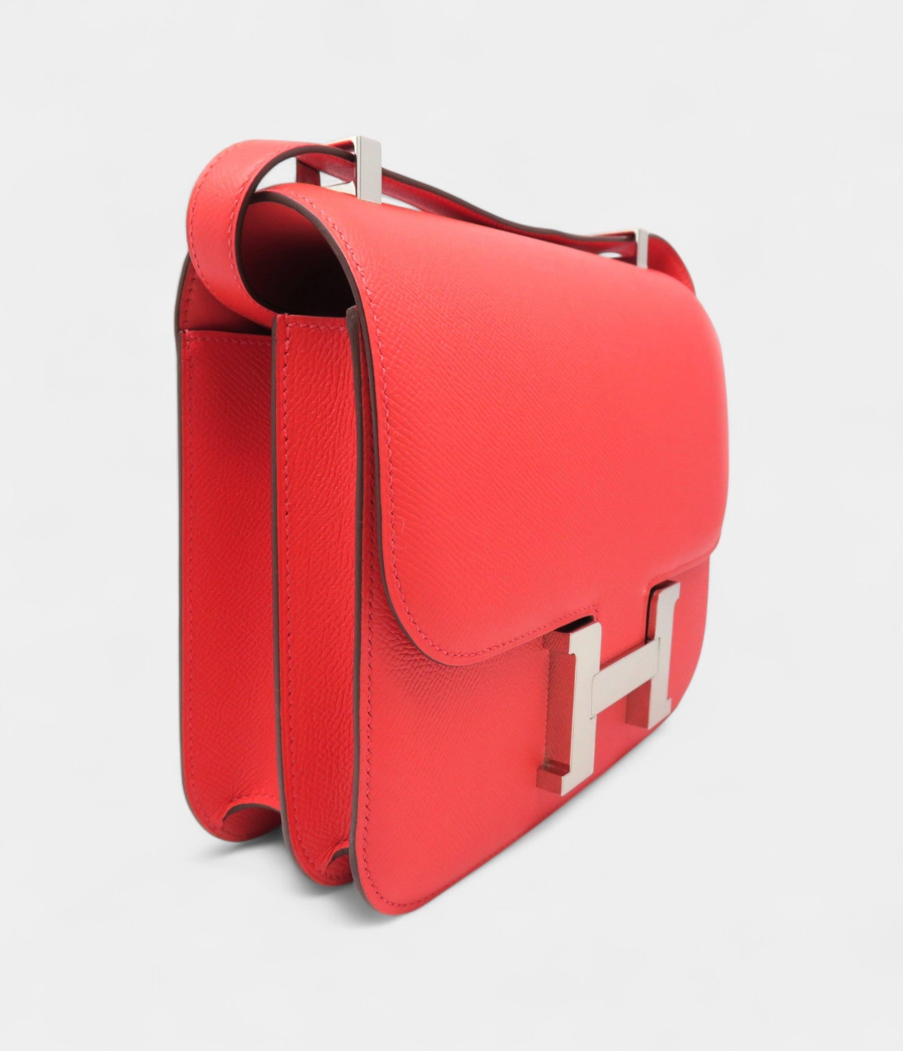 Hermes Constance 24 Rouge Tomate Veau Epsom Leather Silver Metal Shoulder Bag