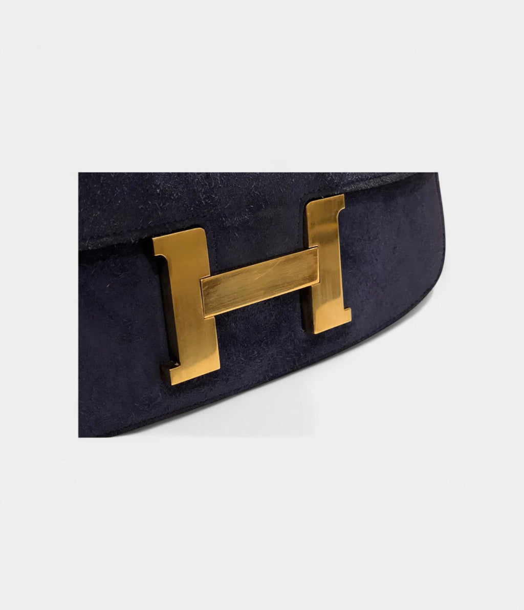 HMConstance 24 Vintage Navy Suede Bag GHW