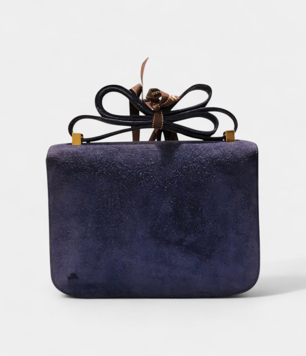 HMConstance 24 Vintage Navy Suede Bag GHW
