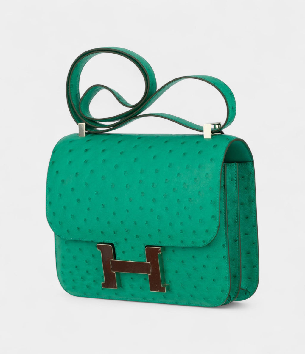 HMConstance 24cm Vert Vertigo Ostrich Leather Palladium Hardware