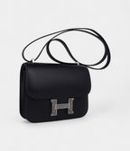 Hermes Constance Bag 18 Black / Ombre Lizard Buckle Madame Leather New