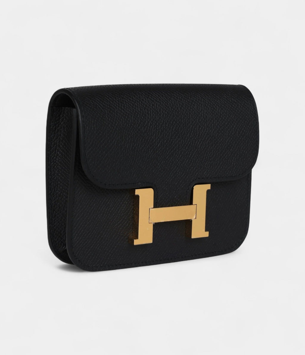 HMConstance Slim Wallet Black Epsom Gold Hardware