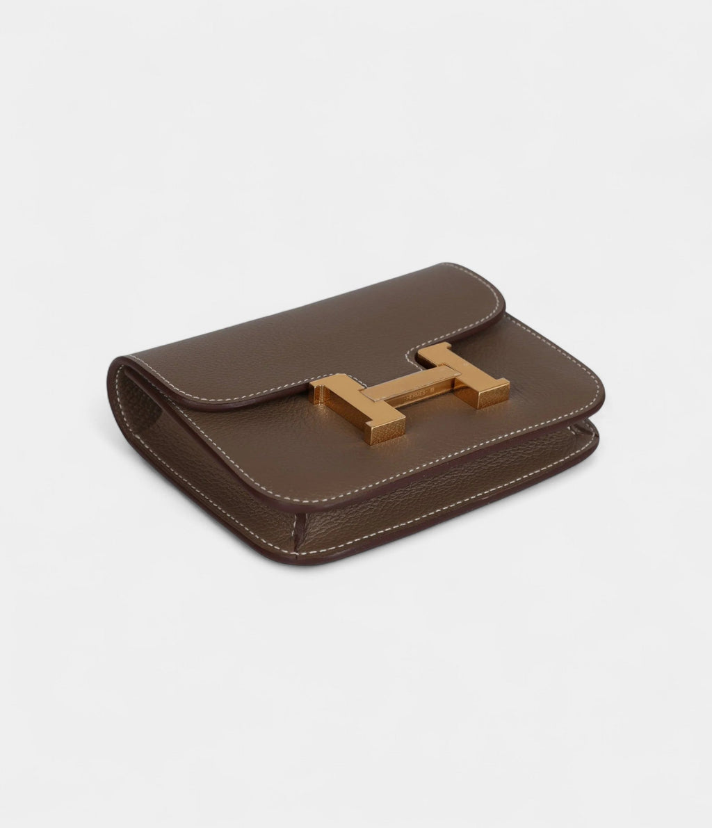 HMConstance Slim Wallet Etoupe Evercolor Gold Hardware