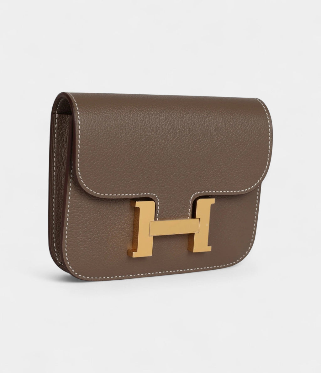 HMConstance Slim Wallet Etoupe Evercolor Gold Hardware