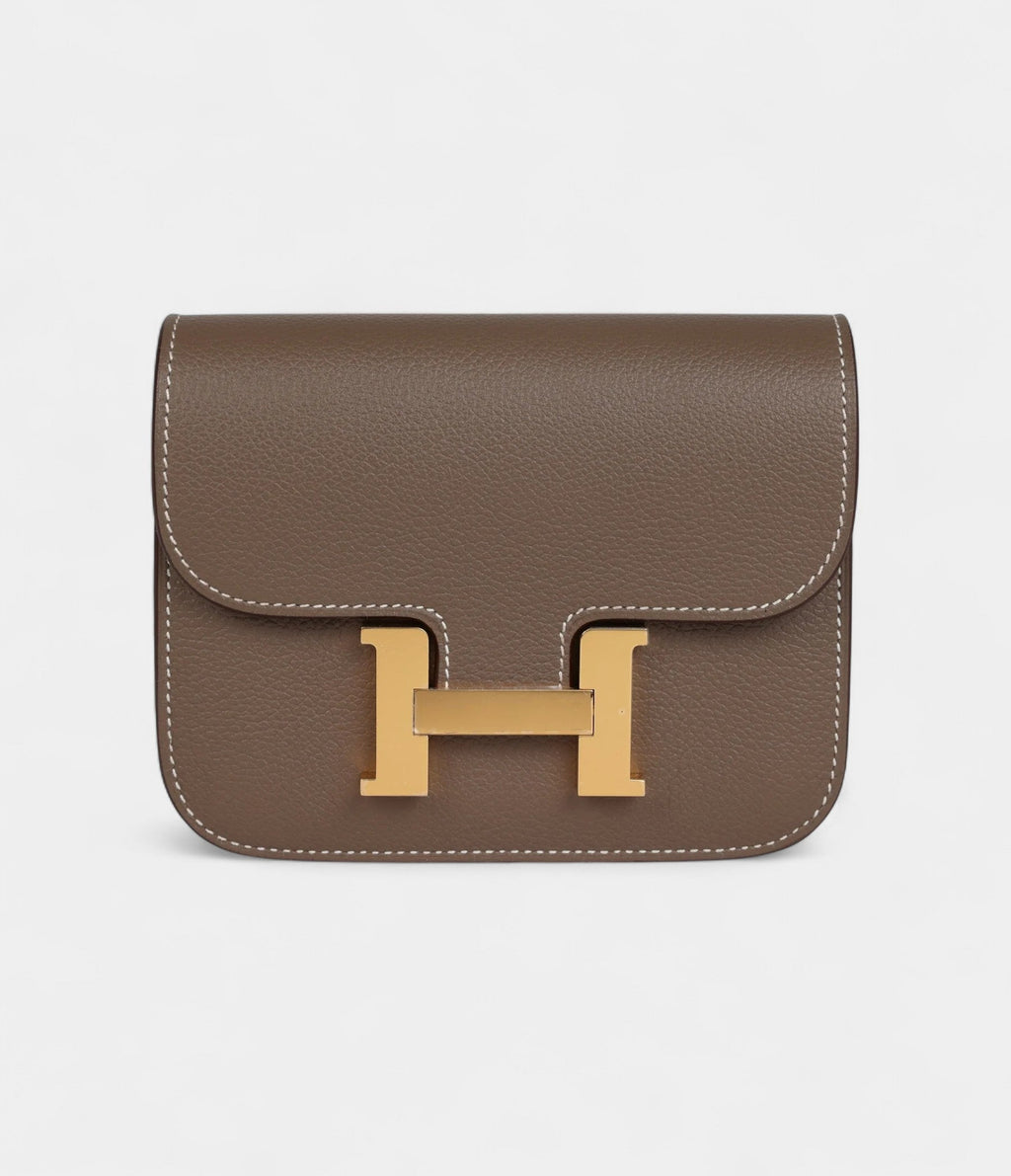 HMConstance Slim Wallet Etoupe Evercolor Gold Hardware