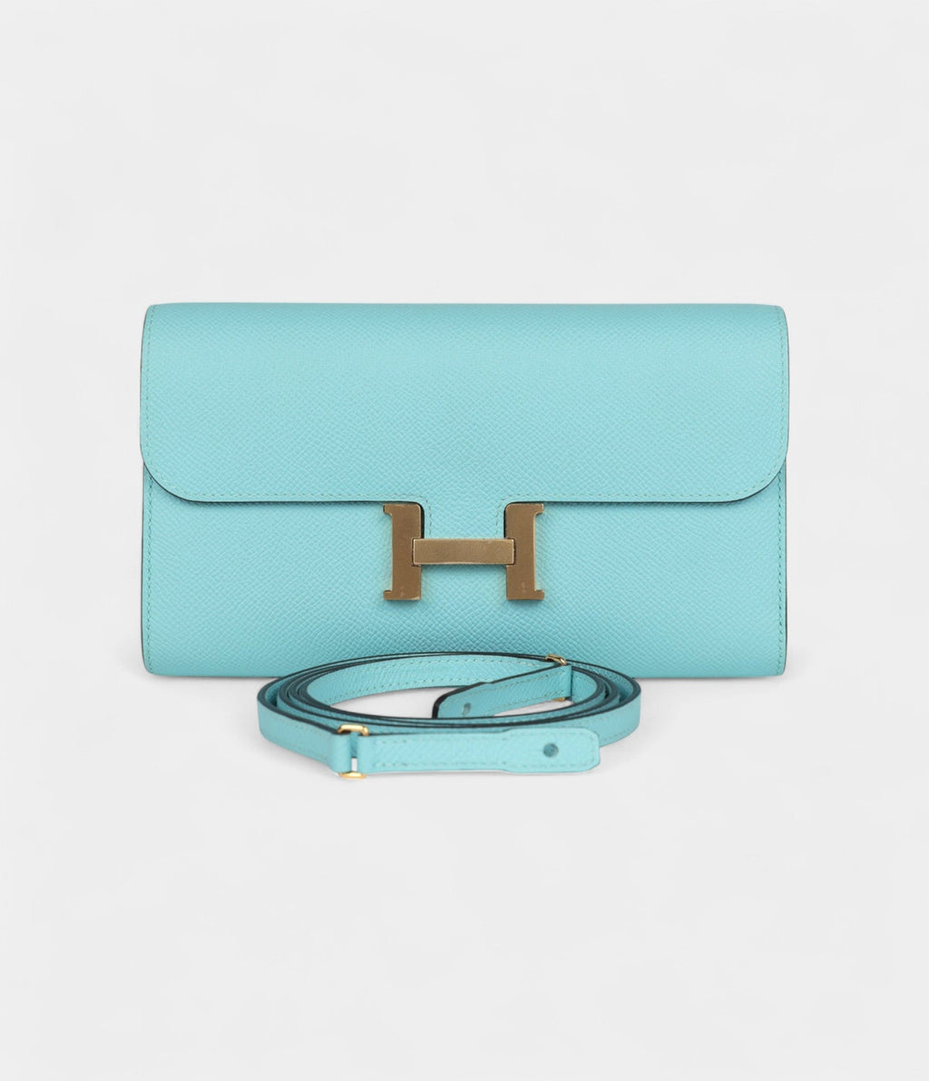 HMConstance Wallet To Go Bleu Atoll Epsom Leather with Gold Hardware