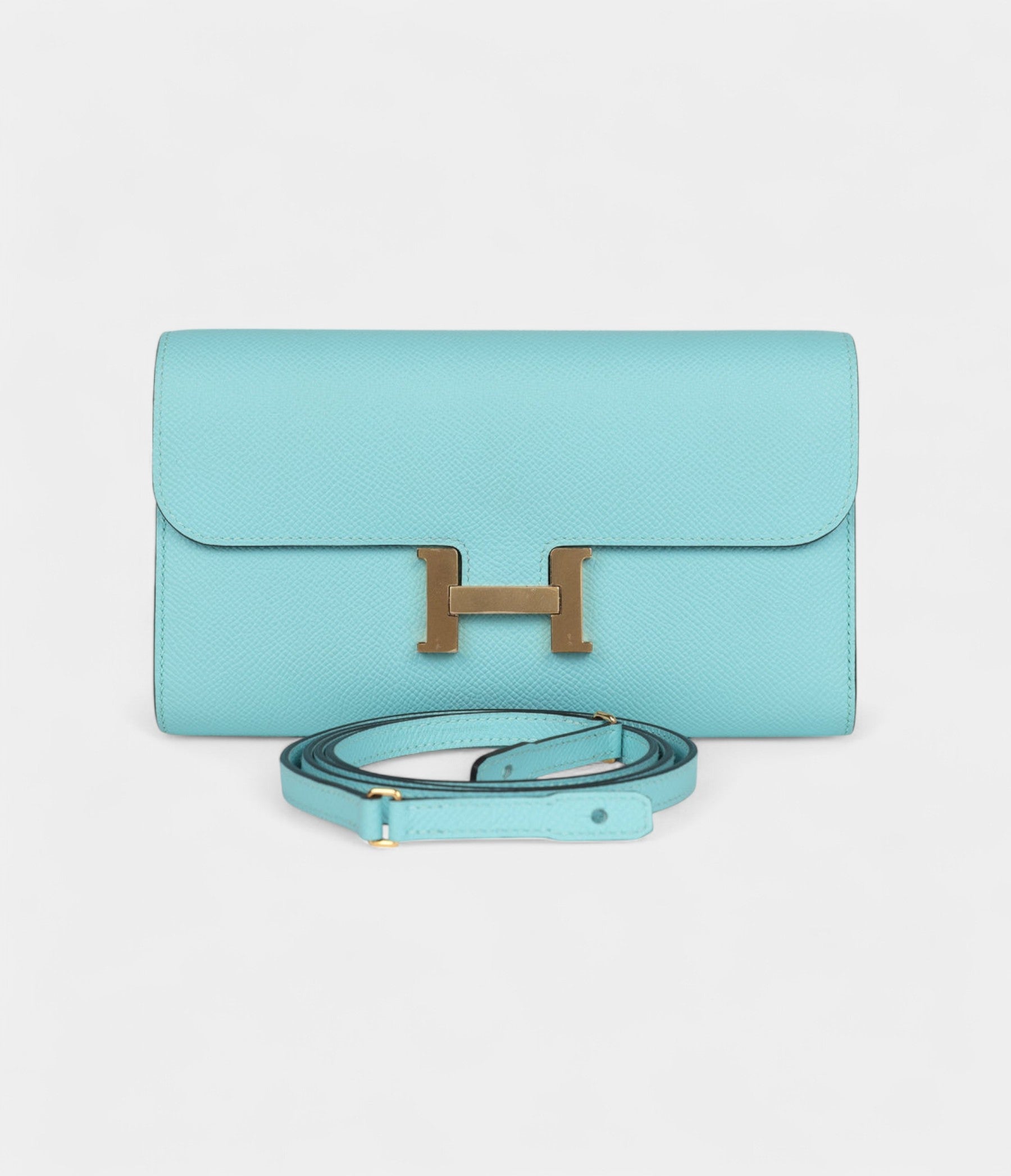 HMConstance Wallet To Go Bleu Atoll Epsom Leather with Gold Hardware
