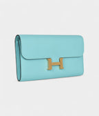 HMConstance Wallet To Go Bleu Atoll Epsom Leather with Gold Hardware