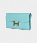 HMConstance Wallet To Go Bleu Atoll Epsom Leather with Gold Hardware