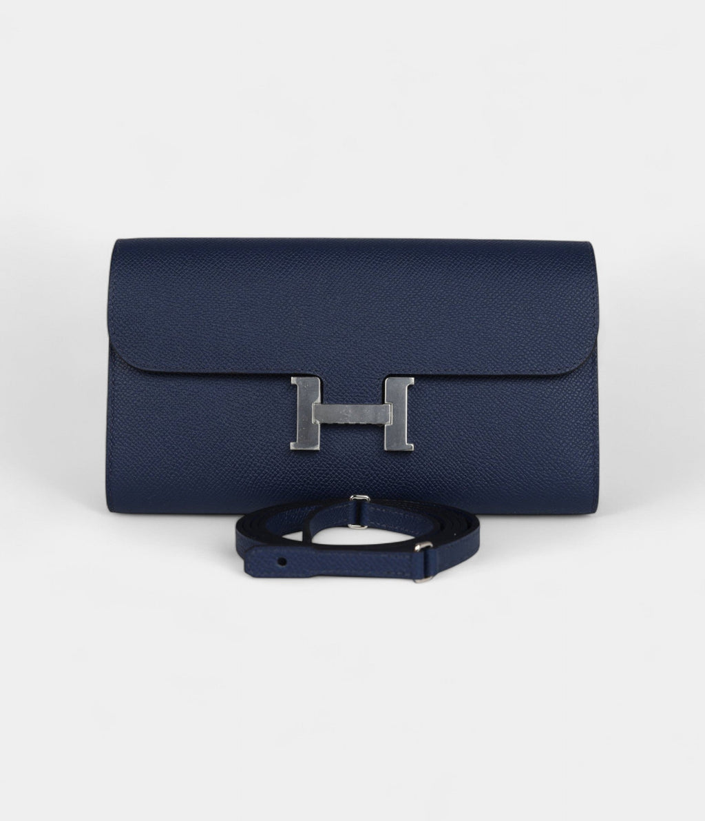 HMConstance Wallet To Go Bleu Navy Epsom Leather with Palladium Hardware