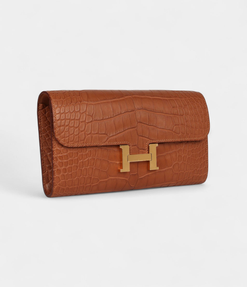 HMConstance Wallet To Go Gold Matte Alligator with Gold Hardware