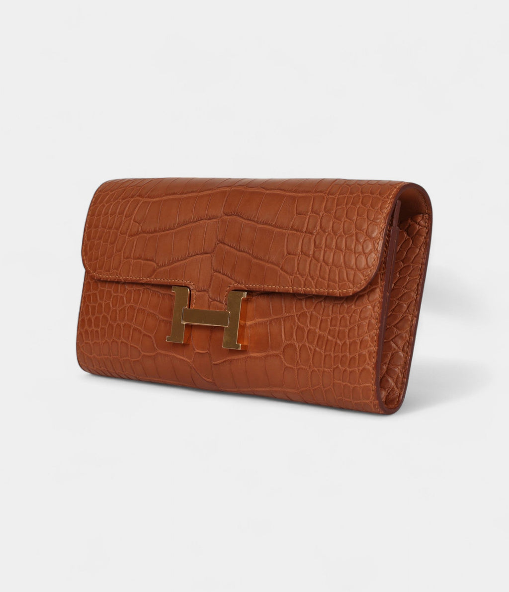 HMConstance Wallet To Go Gold Matte Alligator with Gold Hardware